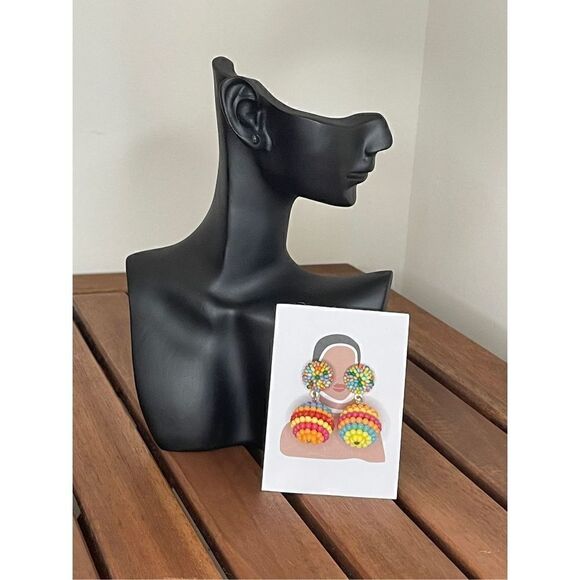 Multi color beaded ball drop earrings - Picture 2 of 3